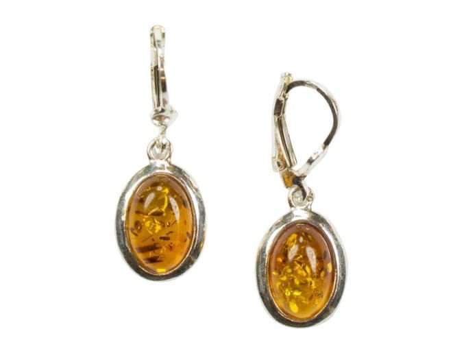 Zilveren oorbellen met sluiting Amber / Barnsteen 925 zilver