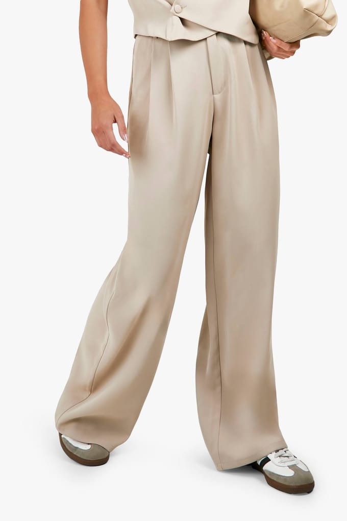 boohoo Dames Fluid wijde broek | Taupe | Maat: 42