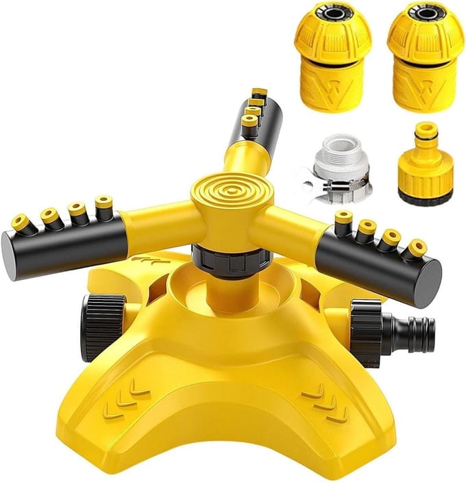 Gazon Sprinkler - 3-armige sproeier - Efficiënte hydratatie - 360 graden rotatie - 80 vierkante meter - Groen