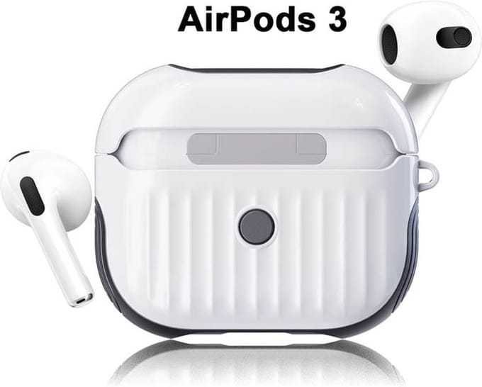 Koffer case - Apple Airpods 3 - wit siliconen - met musketon haakje