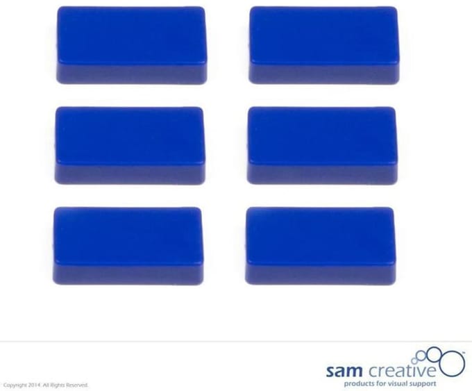 Sam Creative Whiteboard Magneten - Rechthoekig - 12x24 mm - Blauw - 6 stuks