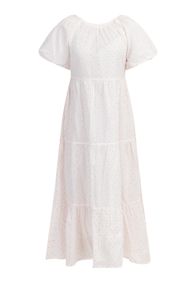Mymo Maxi jurk Dames Wit roze oranje stippen