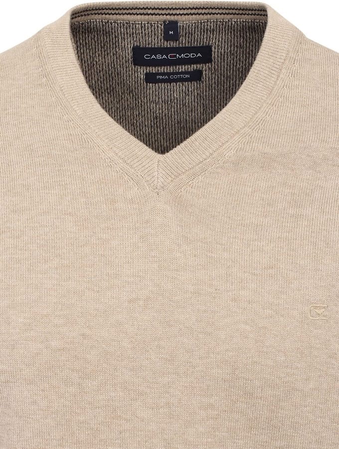 Casa Moda Heren Trui Met V-Hals Pima-Katoen 004430-657 Beige - M