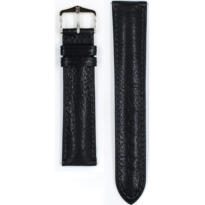 Hirsh Horlogeband -  Camelgrain Zwart - Leer - 22mm
