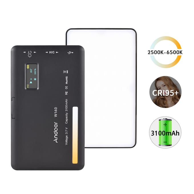 Andoer W140 poche clipsable LED lumière vidéo téléphone portable remplissage lumière tablette ordinateur vidéoconférence Without Screen Clip beige