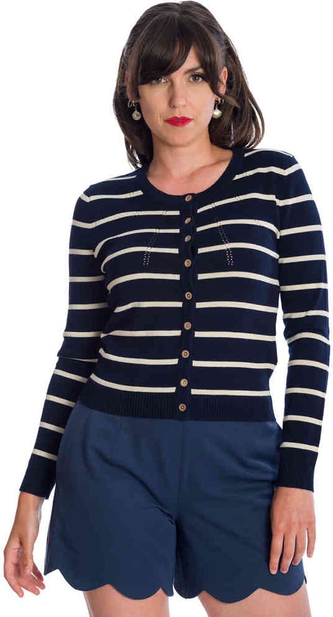 Banned - LETS SAIL STRIPE Cardigan - L - Donkerblauw