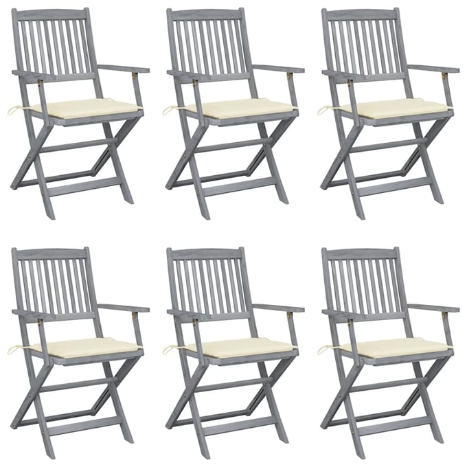 vidaXL - Inklapbare - stoelen - 6 - st - met - kussens - massief - acaciahout