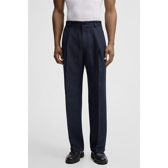 Modulaire pantalon Jamy met linnenaandeel, marineblauw gestreept