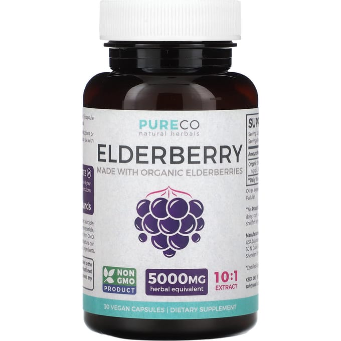 Pure Co., Vlierbes, 5.000 mg, 30 Plantaardige Capsules