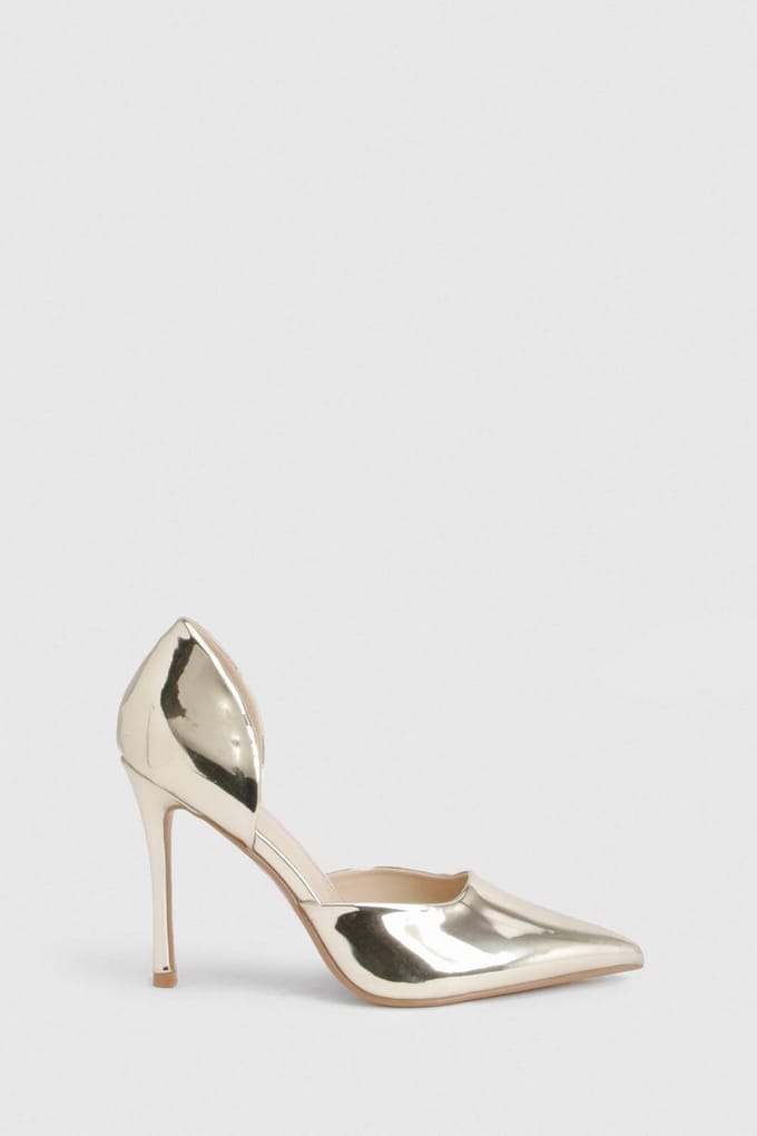 boohoo Dames Brede Pasvorm 2-Delige Uitgesneden Pumps | Goud | Maat: 40