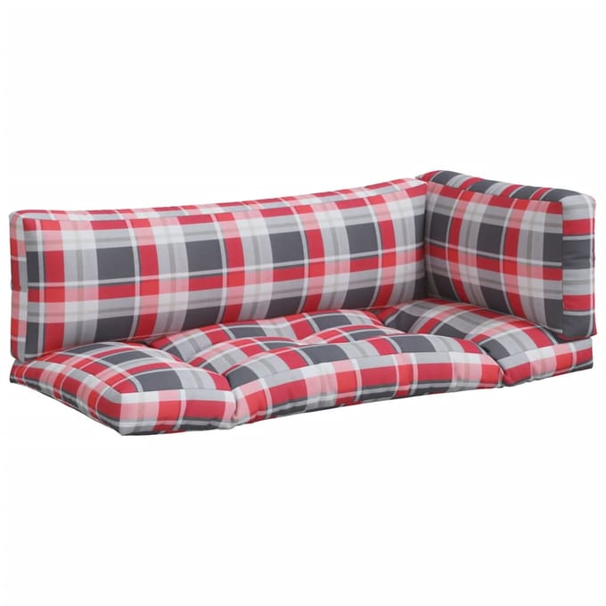 vidaXL - Palletkussens - 3 - st - ruitpatroon - stof - rood