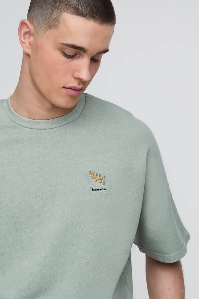 Oversized Gewassen Geborduurd Boxy T-shirt | Forest | Size Large