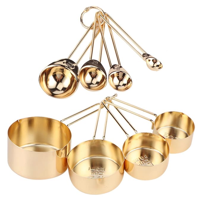 8-delige RVS Maatbeker Lepel Set met Schalen Thuis Keuken Bakaccessoire goud
