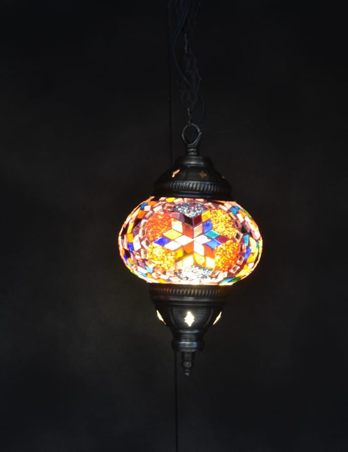 Turkse Lamp - Hanglamp - Mozaïek Lamp - Multicolour - Hoogte 78 cm - E-14 fitting