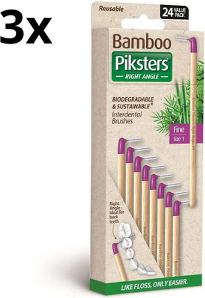 3x Piksters Bamboe Ragers Hoek - Maat 1 - Fijn Paars - 24 stuks
