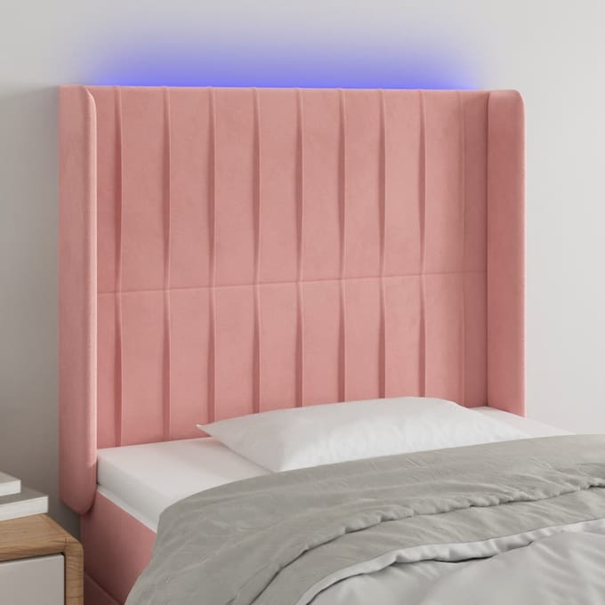 vidaXL - Hoofdbord - LED - 93x16x118/128 - cm - fluweel - roze
