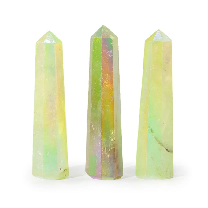 3x Obeliskpunt 9cm - Aurora Kristalkwarts Lichtgroen - Natuurlijke steen - Bescherming - Energie - Healing - Meditatie - Spiritueel