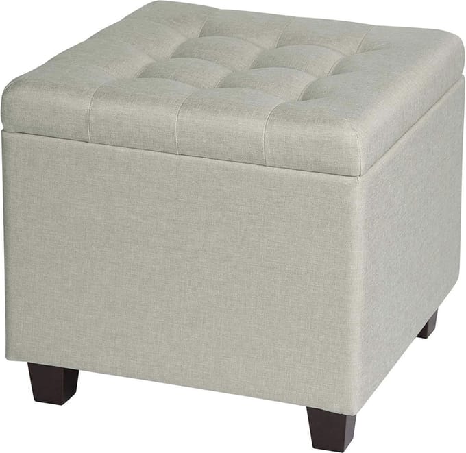 Poef - Creme - Stof - Met opbergruimte - 45x45x41cm