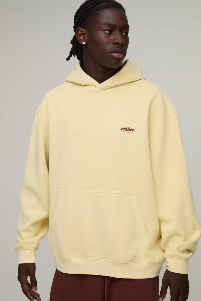 Oversized Heren Sport Washed Over-the-head Hoodie | Yellow | Size Medium