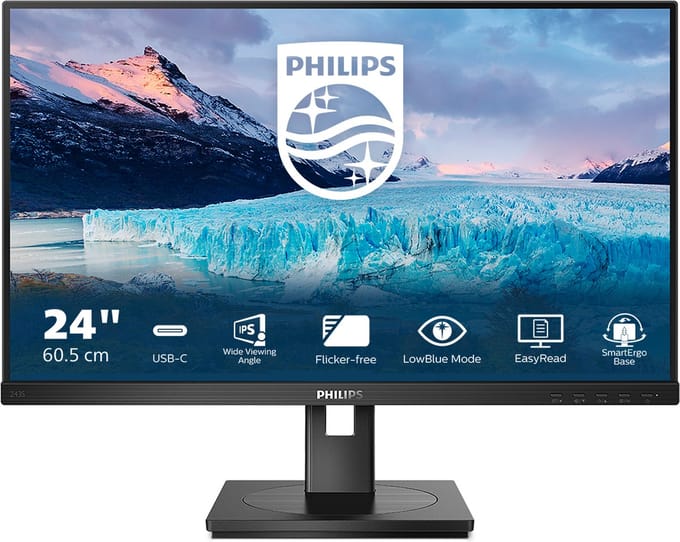 Philips Monitore 243S1/00 LED-monitor Energielabel D (A - G) 60.5 cm (23.8 inch) 1920 x 1080 Pixel 16:9 4 ms HDMI, DisplayPort, USB-C IPS LCD