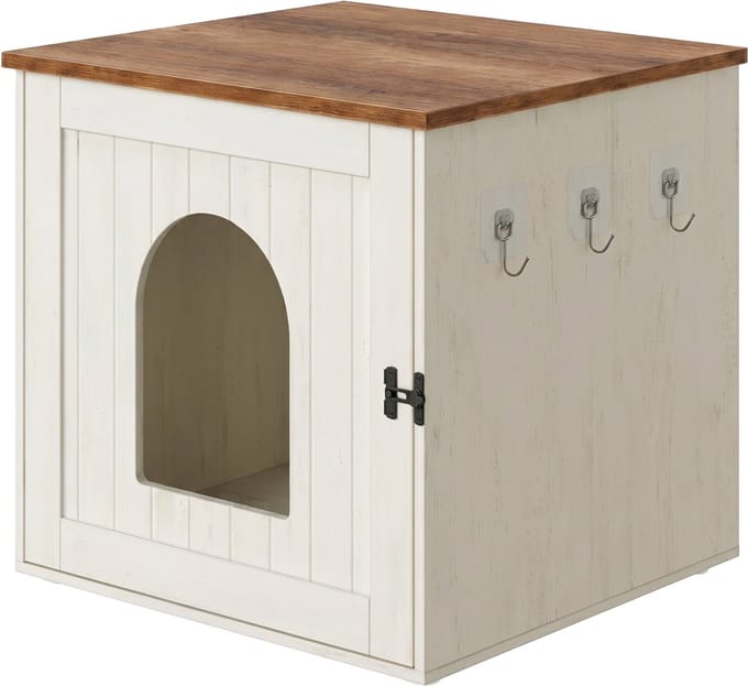 SONGMICS HOME - Kattenbak - Kattenbak Kast - Deur - Wit - Bruin