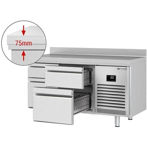 GGM Gastro Kühltisch Premium PLUS - 1468x600mm - mit 4 Schubladen - mit Aufkantung