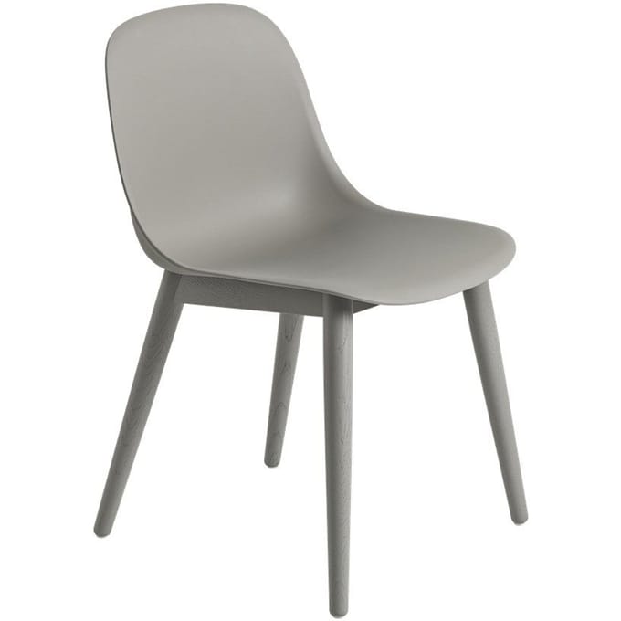 Muuto - Fiber Side Stoel - houten onderstel - grijs - frame grijs - 4 - 6 Wochen