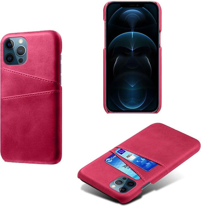 Backcover met Opbergvakjes + PMMA Screenprotector voor iPhone 12 / 12 Pro _ Roze Rood