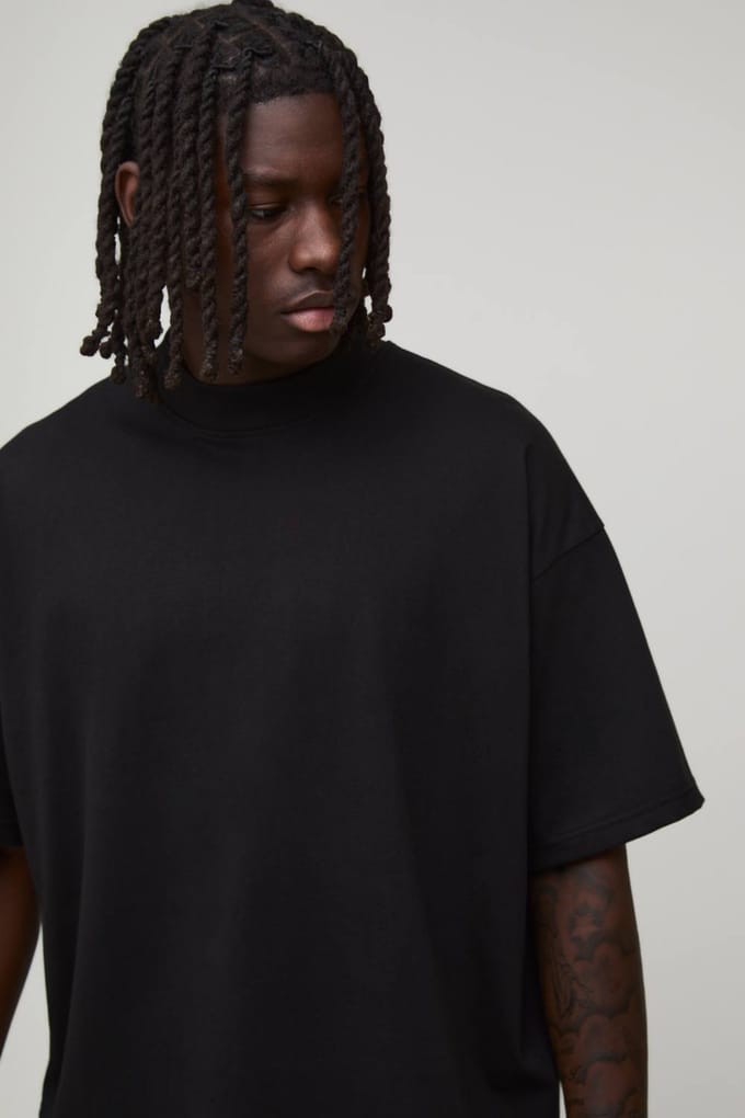 Basic Oversized T-Shirt met Verlengde Hals | Black | Size XS