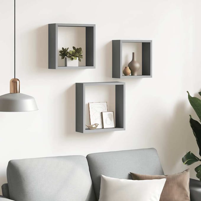 vidaXL - Wandschappen - kubus - 3 - st - MDF - grijs