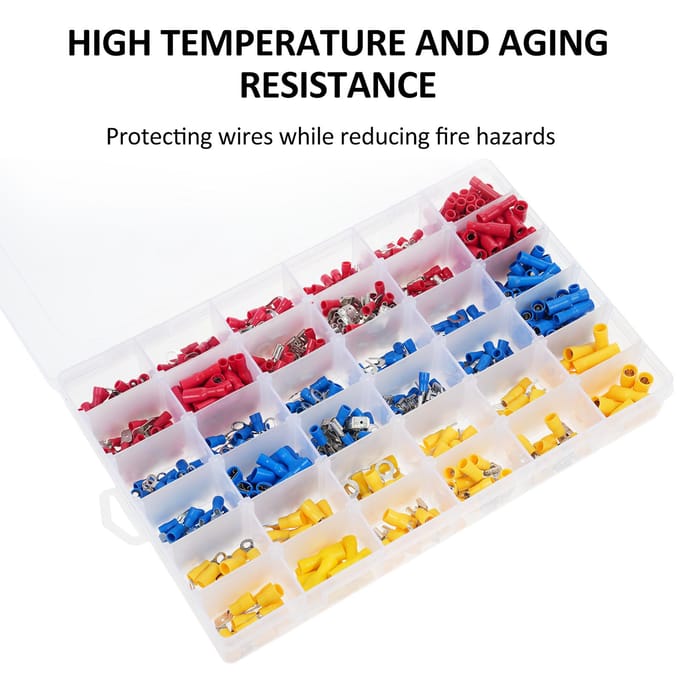 840PCS koudedrukterminalset elektrische draadconnectoren, geïsoleerde draadkrimpterminals, gemengd 540Pcs veelkleurig