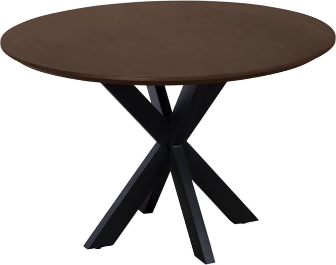 QUVIO Eettafel Sofia - Rond - Ø 130 cm - Stalen kruispoot - FSC® gecertificeerd mangohout - Bruin