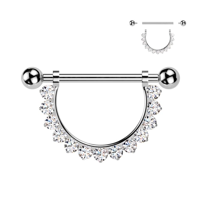 Tepelpiercing paved steentjes 1.6x14 - zilver - LMPiercings