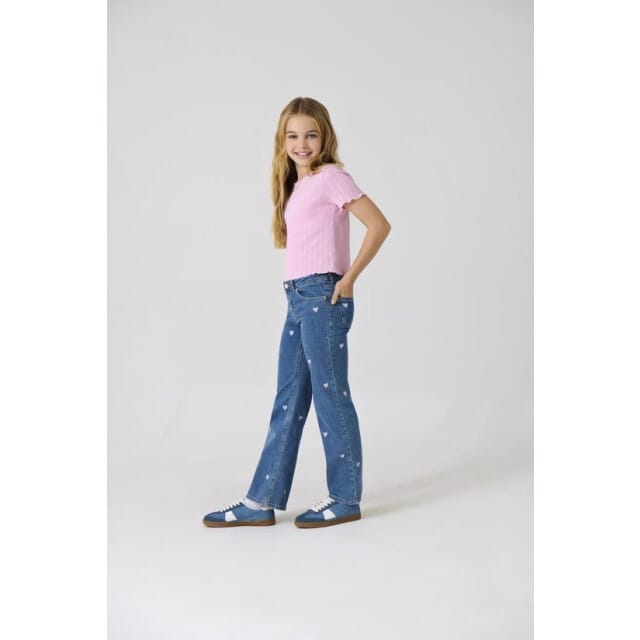 Only Kogjuicy wide leg heart emb jeans noos blue denim
