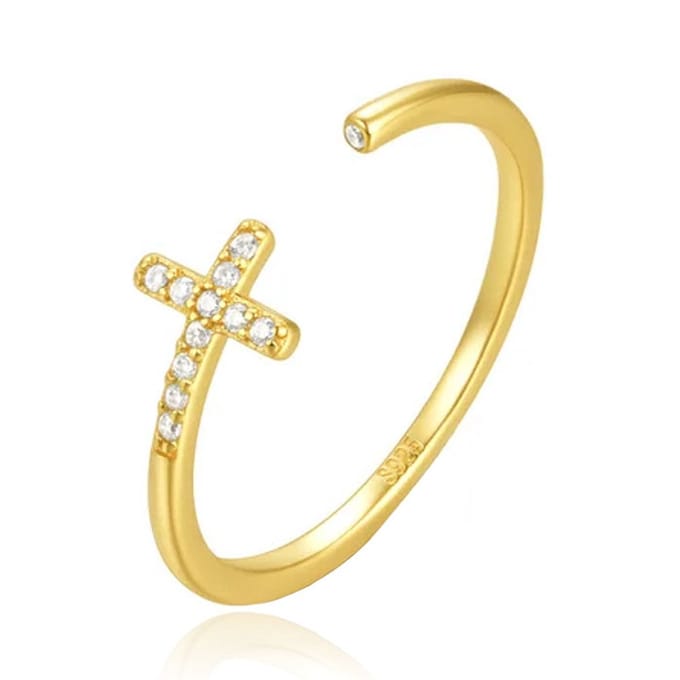 Elenza .925 Ring met Kruis en Zirkonia - 18k plated