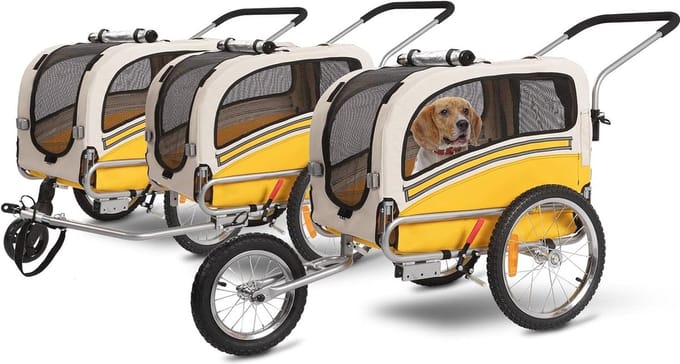Fietsaanhanger en Hondenbuggy 3-in-1 - Draagvermogen 30 kg - Geel