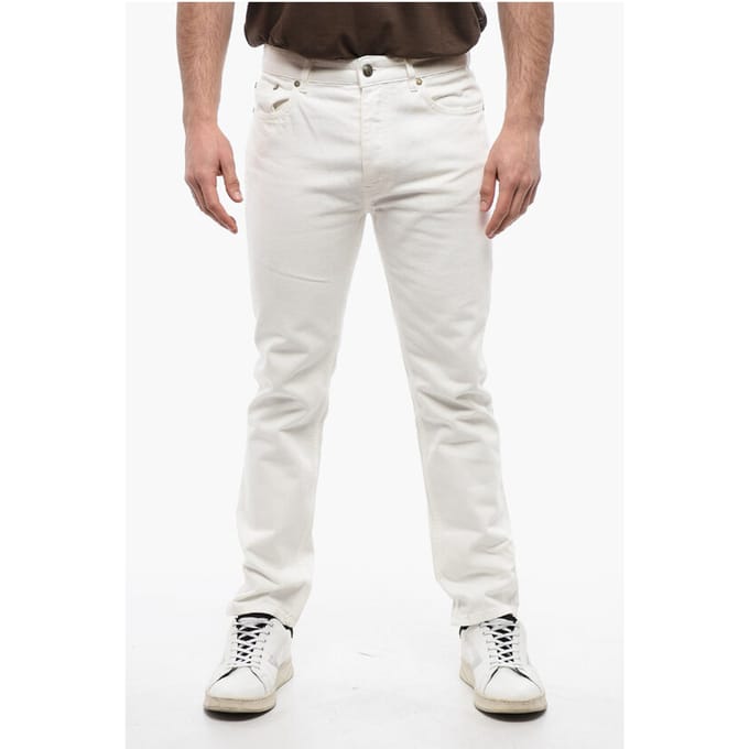 5-pocket slim fit denim met riemlussen 18 cm in wit