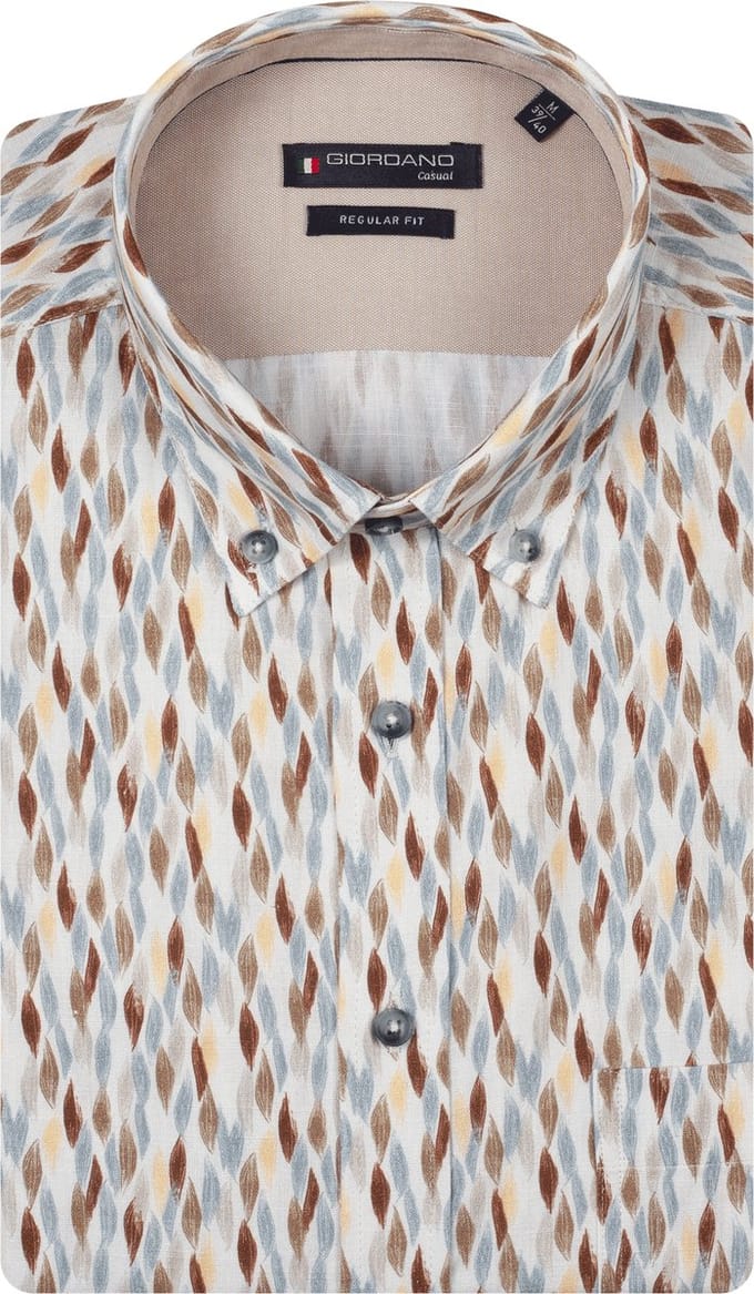Giordano – Ivy – Heren – Button Down – Print – Overhemd – Geel – 617073-20