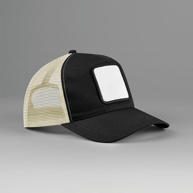 Beechfield 5-panel trucker pet met vierkante patch B636 - BLACK/STONE - One size