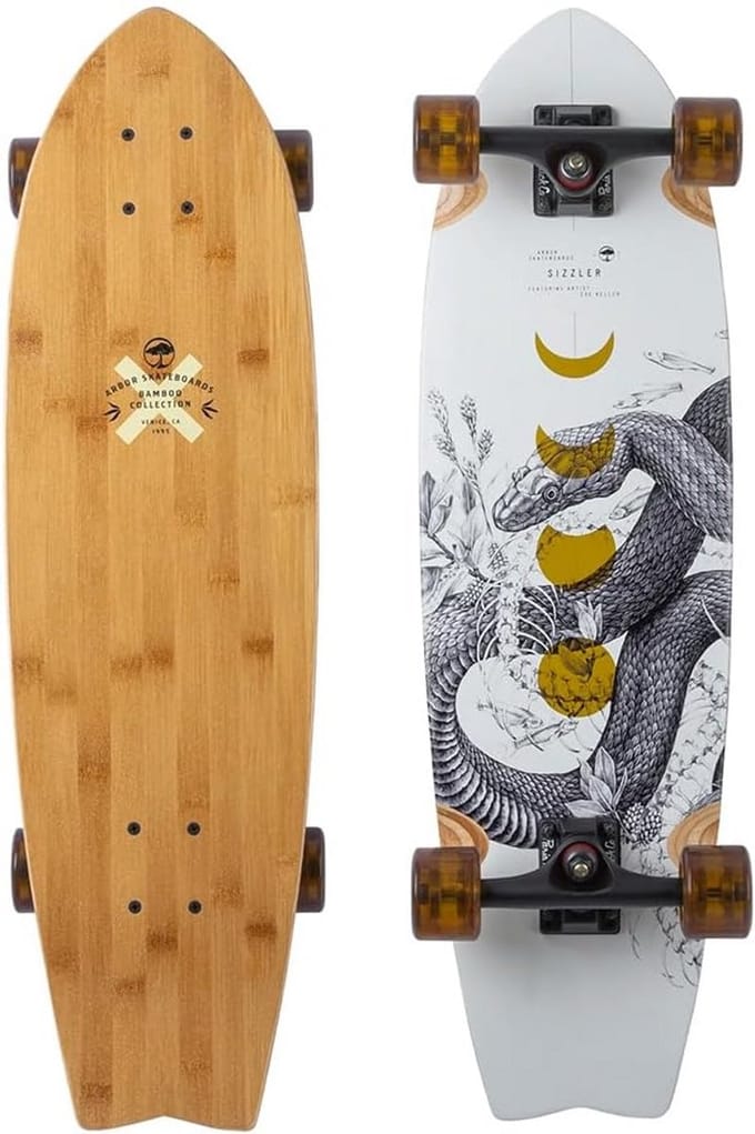 Longboard - Cruiser Board - Stadse Ritjes - Bamboe Esdoorn Constructie - 775 cm Lengte - Wit Zwart Geel