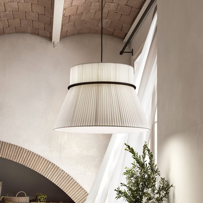 Bover hanglamp Folie S, wit/zwart, Ø 60 cm, stof