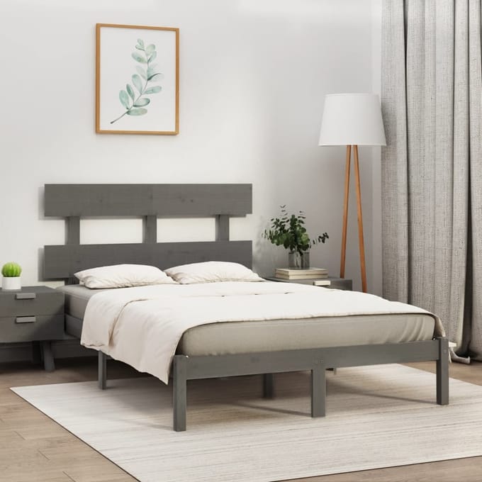 vidaXL - Bedframe - massief - hout - grijs - 200x200 - cm