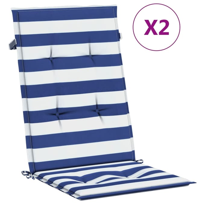 vidaXL - Stoelkussens - 2 - st - hoge - rug - gestreepte - stof - wit - en - blauw
