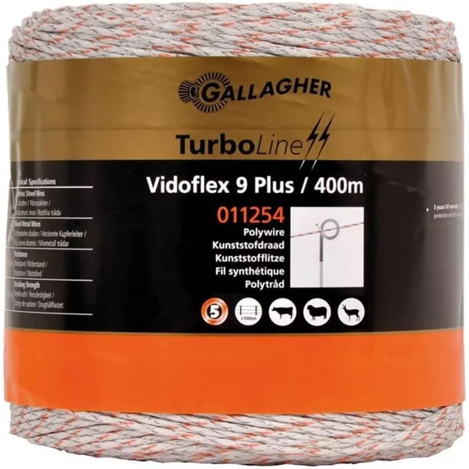 Gallagher Vidoflex 9 TurboLine Plus wit (400 meter) - Voor grote afrasteringen met optimale stroomgeleiding