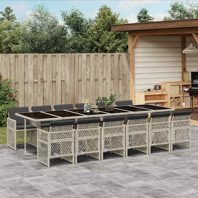 vidaXL - 13-delige - Tuinset - met - kussens - poly - rattan - lichtgrijs