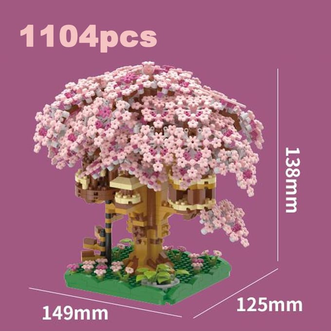 Doe-het-zelf Verkleurende Kersenbloesem Bloesem Roze Boomhut Trein Assemblage Bouwstenen Klassiek Model Bakstenen Sets Kind Jongen Meisje brown