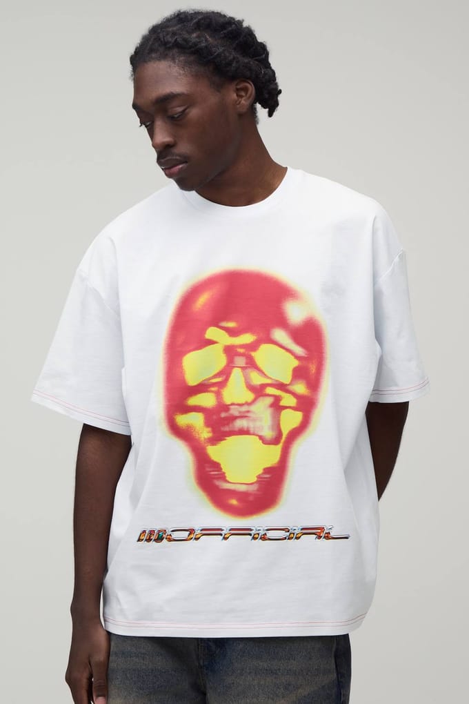 Afterlight Skelet Bedrukt T-shirt Met Korte Mouwen | White | Size Medium