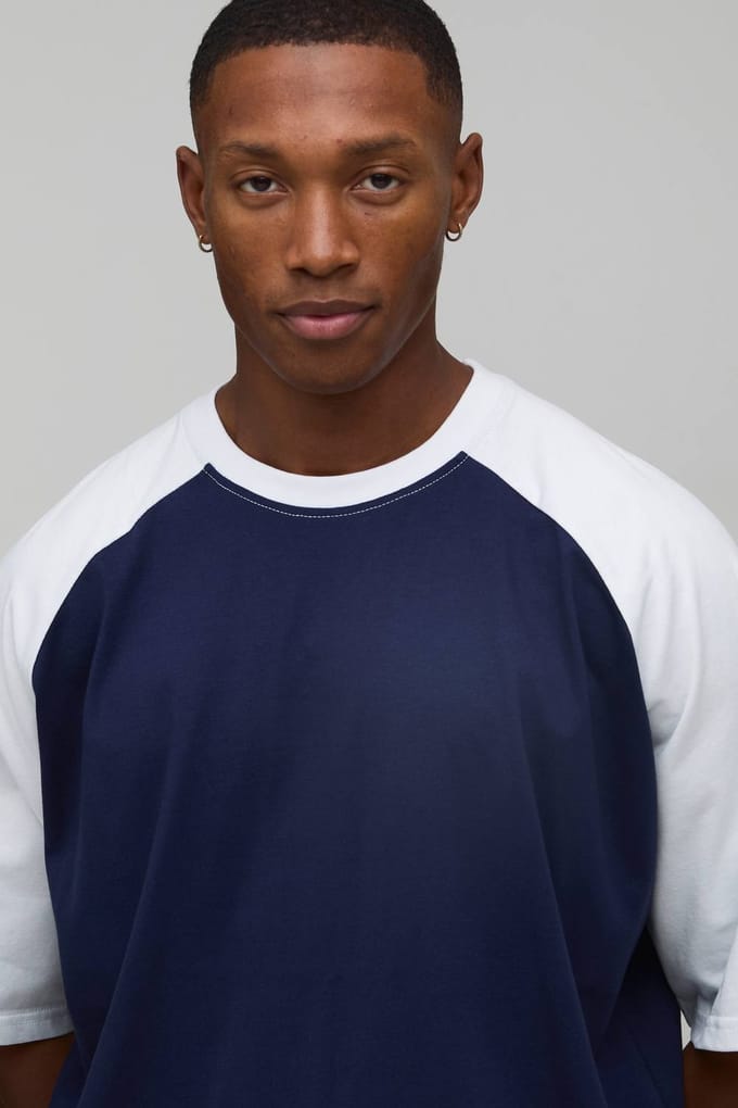 Oversized Raglan T-Shirt met Korte Mouwen | Navy | Size 4XL