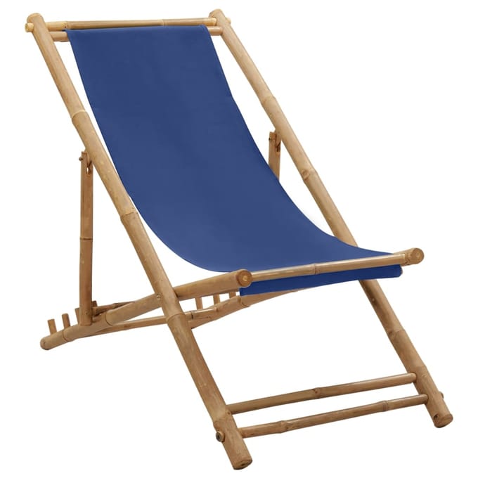 vidaXL - Ligstoel - bamboe - en - canvas - marineblauw