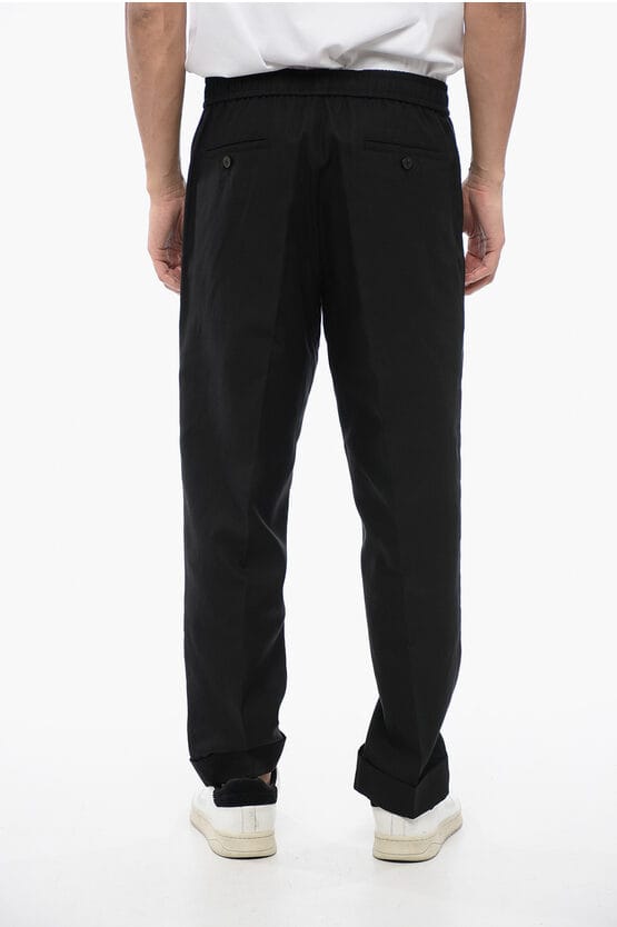 REM-broek van linnenmix met elastische tailleband in zwart